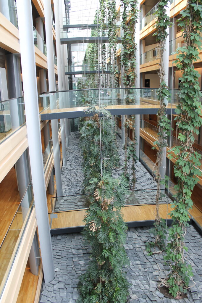 Hochrankende Pflanzen im Foyer des Europaparlaments in Straßburg