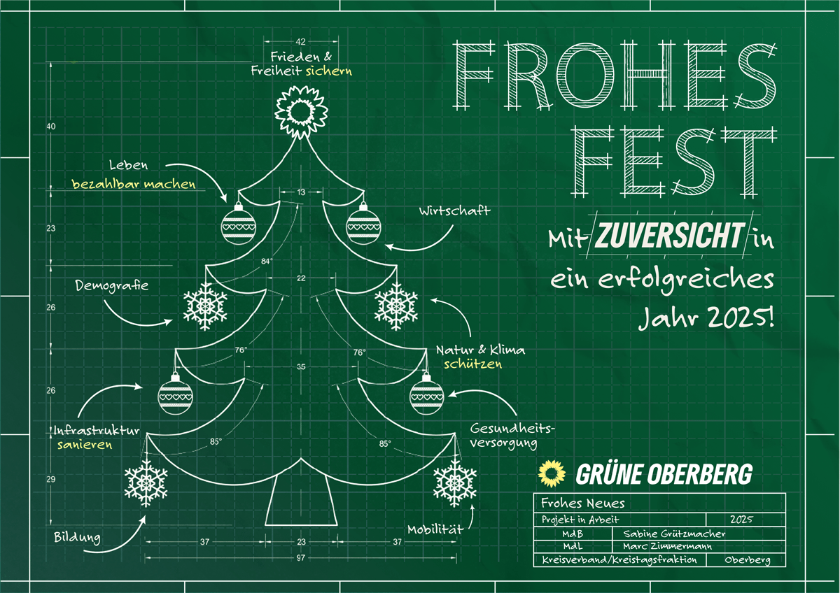 Ein skizzierter Weihnachtsbaum mit vielen Wünschen